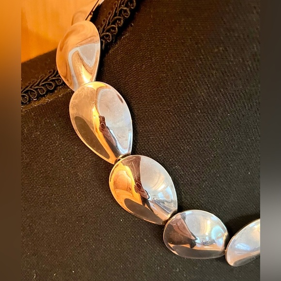 Bold Silver Teardrop Statement Necklace Bohemian Boho Chic Rare Geometric Oval - Picture 2 of 15